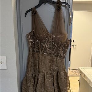 Brown Sequin Dress with Sheer Straps